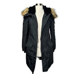 S13 SAM. NY Down Eskimo Coat Black Size XS Faux Fur Hood Jacket Warm